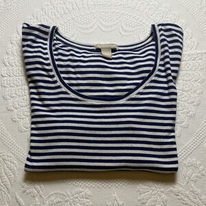 Banana Republic Navy and White Striped Long Sleeve Top